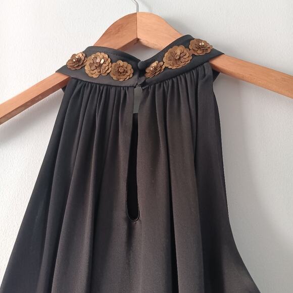 Milly Black Silk Halter Blouse Metal Flower Detail 8 NWT - Picture 3 of 13